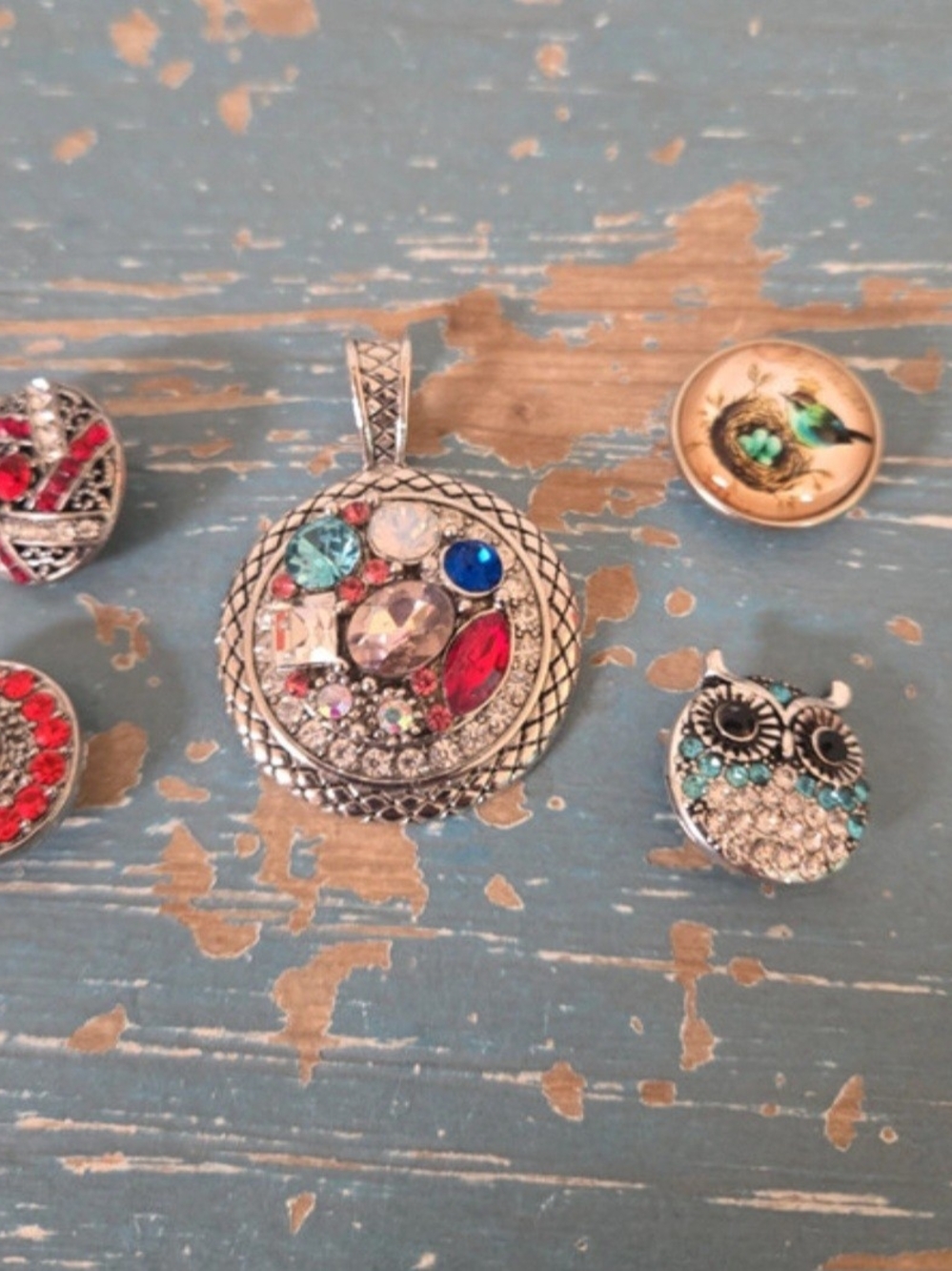 Multicolor Crystal Accent Round Pendant Necklace With Changeable Crystals